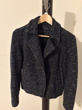 J. Crew Black Speckled Tweed Zip Jacket
